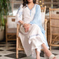 Elegant White Cotton Silk Pant & Kurta With Blue Embroidery On Sleeves & Hemline -  Dupatta Optional