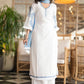 Elegant White Cotton Silk Pant & Kurta With Blue Embroidery On Sleeves & Hemline -  Dupatta Optional