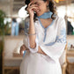 Elegant White Cotton Silk Pant & Kurta With Blue Embroidery On Sleeves & Hemline -  Dupatta Optional