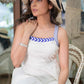 Exclusive White Cotton In-Cut Handpainted Halter Dress