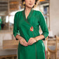 Elegant Emerald Green Cotton Silk pant & Kurta With Red Thread work On Neckline & Sleeves -  Dupatta Optional