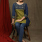 Stylish olive green cotton with ajrakh combination tunic