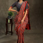 Red and blue Cotton Ajrakh saree