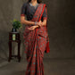 Red and blue Cotton Ajrakh saree