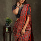 Red and blue Cotton Ajrakh saree