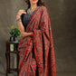 Red and blue Cotton Ajrakh saree