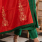 Elegant Emerald Green Cotton Silk pant & Kurta With Red Thread work On Neckline & Sleeves -  Dupatta Optional