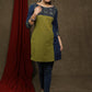 Stylish olive green cotton with ajrakh combination tunic