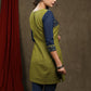 Stylish olive green cotton with ajrakh combination tunic