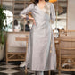 Exquisite Grey Cotton Silk Asymmetrical Kurta With Brocade Yoke & Gold Side Dori  - Pant Optional