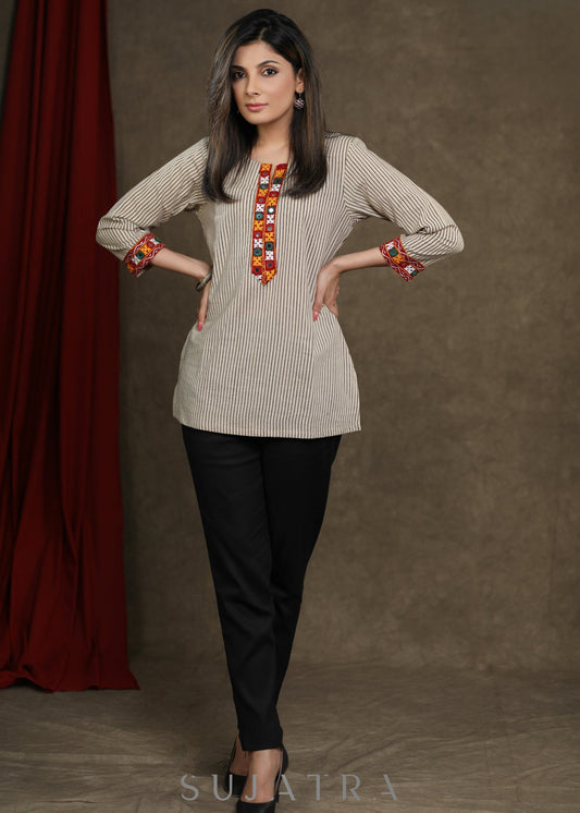 Off White Cotton Top with Mirror Work Detailing