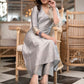 Exquisite Grey Cotton Silk Asymmetrical Kurta With Brocade Yoke & Gold Side Dori  - Pant Optional
