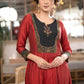 Beautiful A Line Maroon cotton Silk Kurta With Ajrakh Patchwork On Yoke -  Pant Optional