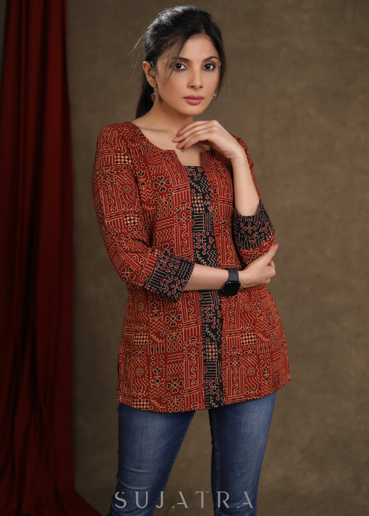 Trendy Cotton Ajrakh Combination Top