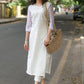 Classy White Cotton Kurta with Front Embroidery and Lace Detailing - Pant Optional