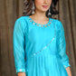 Exclusive Light Blue Chanderi Kurta with Mirrorwork On Yoke - Contrast Mirror Work Pant Optional
