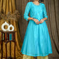 Exclusive Light Blue Chanderi Kurta with Mirrorwork On Yoke - Contrast Mirror Work Pant Optional
