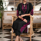 Elegant Black Cotton Silk Kurta With Magenta Embroidery All Over -  Pant Optional