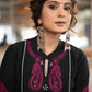 Elegant Black Cotton Silk Kurta With Magenta Embroidery All Over -  Pant Optional