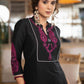 Elegant Black Cotton Silk Kurta With Magenta Embroidery All Over -  Pant Optional