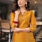 Elegant Mustard Cotton Silk Pant & Kurta With Gold Rust Embroidered Detailing - Dupatta Optional