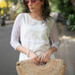 Classy White Cotton Kurta with Front Embroidery and Lace Detailing - Pant Optional