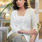 Trendy White Cotton Jacket with Elegant Embroidery, Highlighted with Tassels and Plain Inner