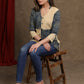 Beige Cotton Ajrak Combination Top