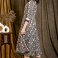 Elegant Blue Printed Kurta / One Piece Dress with Contrast Pintucks On Yoke - Pant Optional