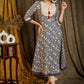 Elegant Blue Printed Kurta / One Piece Dress with Contrast Pintucks On Yoke - Pant Optional