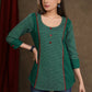 Trendy Green Cotton Ikkat Combination Top with Maroon Detailing