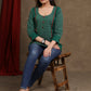 Trendy Green Cotton Ikkat Combination Top with Maroon Detailing