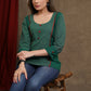 Trendy Green Cotton Ikkat Combination Top with Maroon Detailing