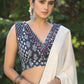 Beautiful Kantha Indigo Patchwork Print Frilled Neckline Blouse