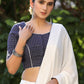 Elegant Navy Blue Checks Blouse with Exquisite Embroidered motif on Back and Sleeves
