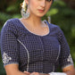 Elegant Navy Blue Checks Blouse with Exquisite Embroidered motif on Back and Sleeves