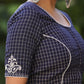 Elegant Navy Blue Checks Blouse with Exquisite Embroidered motif on Back and Sleeves