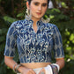 Elegant Floral Combination Indigo Collar Blouse