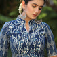 Elegant Floral Combination Indigo Collar Blouse