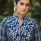 Elegant Floral Combination Indigo Collar Blouse