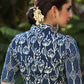 Elegant Floral Combination Indigo Collar Blouse