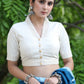 Smart Cream Cotton Collared Blouse Highlighted with Beautiful Lace Detailing and Golden Buttons