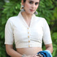 Smart Cream Cotton Collared Blouse Highlighted with Beautiful Lace Detailing and Golden Buttons
