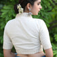 Smart Cream Cotton Collared Blouse Highlighted with Beautiful Lace Detailing and Golden Buttons