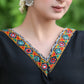 Exclusive Black Sleeveless Cotton Silk Blouse Highlighted with Mirror Lace on Neckline