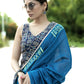Classy royal blue Cotton saree with animal print border and fish painted motif