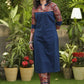 Smart Navy Blue Cotton Kurti with Kalamkari Yoke and Sleeves - Pant Optional