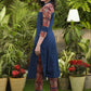 Smart Navy Blue Cotton Kurti with Kalamkari Yoke and Sleeves - Pant Optional