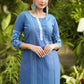 Trendy Cotton Blue Embroidered Kurti - Ikat Pant Optional