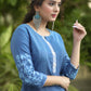 Trendy Cotton Blue Embroidered Kurti - Ikat Pant Optional
